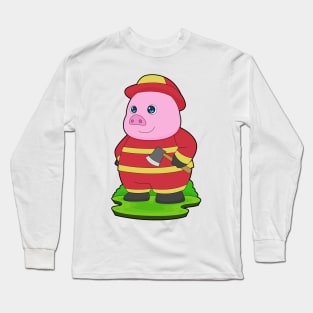 Pig Firefighter Axe Fire department Long Sleeve T-Shirt
